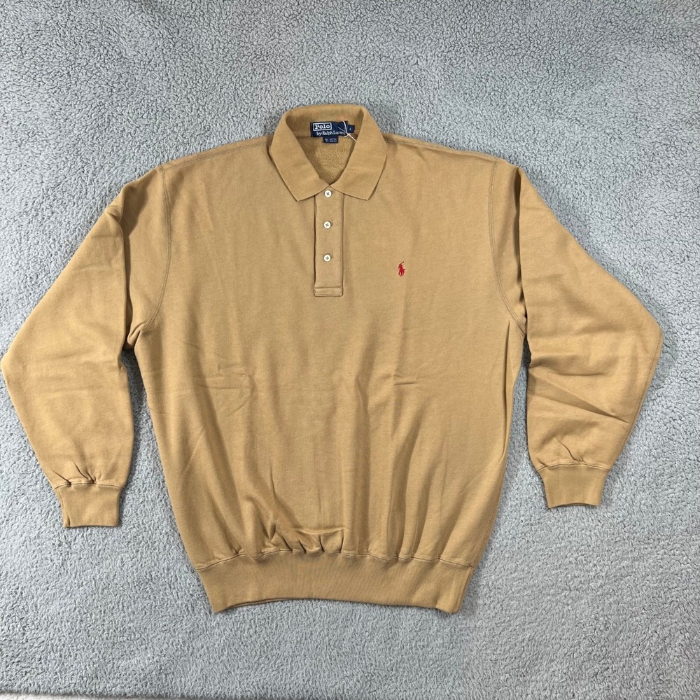 Polo Ralph Lauren Men's Tan Long Sleeve Pullover Sweatshirt Size L VTG‎ NWT